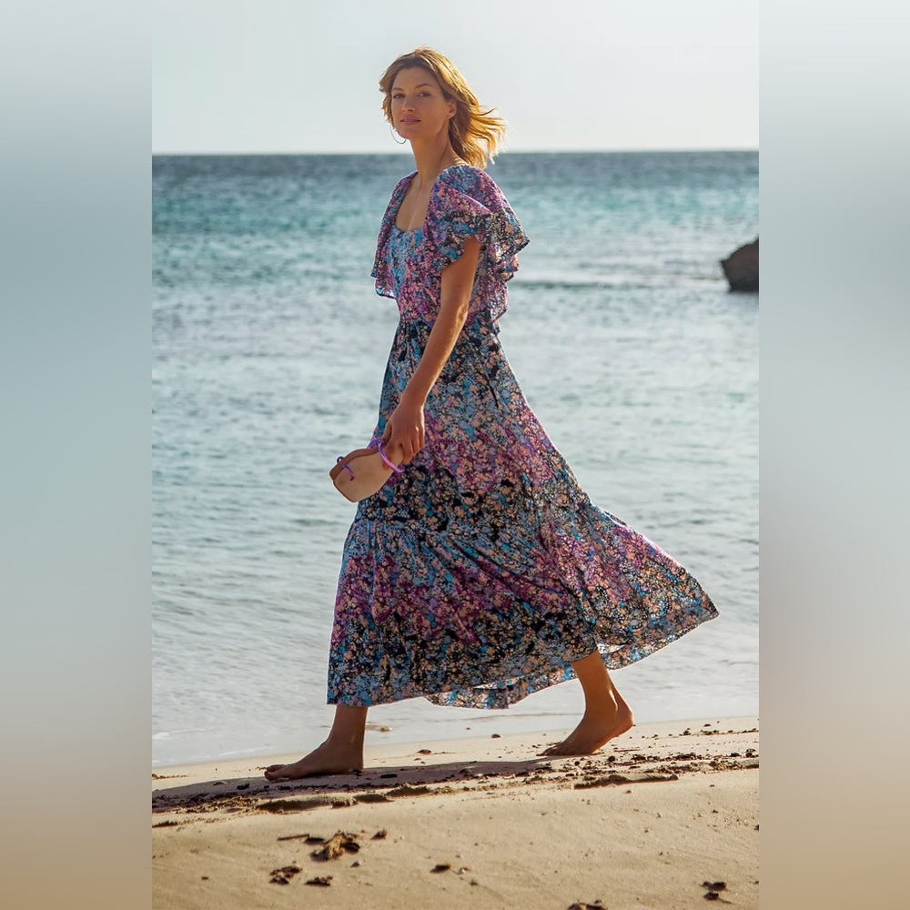 Anthropologie Clementina Embroidered flutter sleeve maxi dress in XS